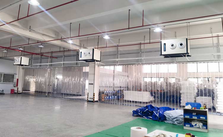 制衣工廠制冷降溫，應用蒸發冷省電空調-臥式射流空調機組