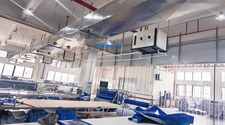 紡織廠(chǎng)生產(chǎn)車(chē)間整體制冷降溫，應(yīng)用蒸發(fā)冷省電空調(diào)- 臥式射流機(jī)